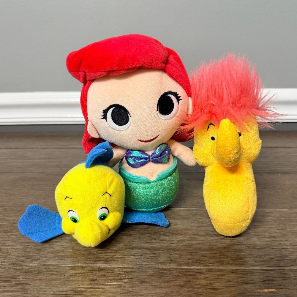 Disney The Little Mermaid Ariel Flounder Sebastian Plush Toy Lot 3 Piece Set